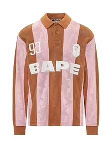 A Bathing Ape Striped Logo Long Sleeve Polo Shirt