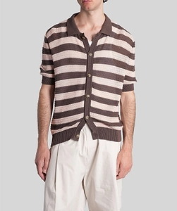 A Paper Kid Striped Knitted Polo Shirt