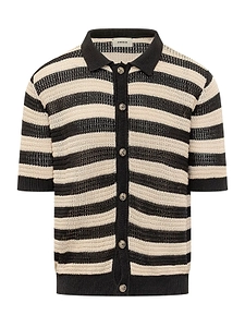 A Paper Kid Striped Knitted Polo Shirt