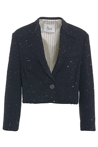 Monstera Single Breasted Embellished Cropped Blazer