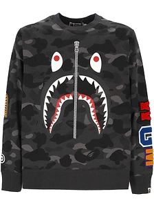 A Bathing Ape Camo Shark Crewneck Sweatshirt