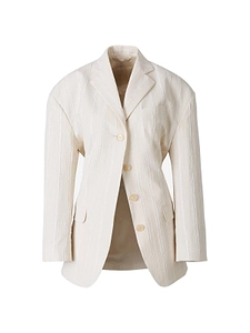 Striped Belt-Waisted Blazer