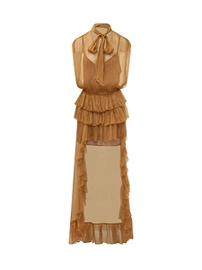 Actualee Sheer Ruffled Maxi Dress