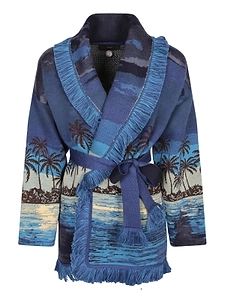 Alanui Fringed Jacquard Belted Cardigan