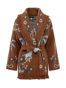 Alanui Island Roots Belted Jacquard Cardigan