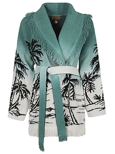Alanui Wave Bloom Fringed Belted Cardigan