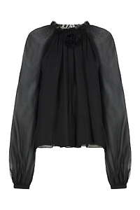Alberta Ferretti Balloon-Sleeve Satin Blouse