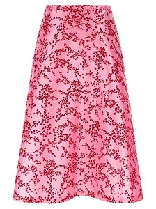 Alberta Ferretti Floral Mikado A-Line Midi Skirt