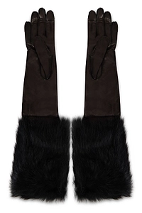 Alberta Ferretti Long Faux Fur-Trimmed Gloves