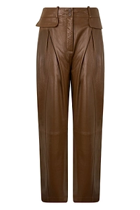 Alberta Ferretti High-Rise Pleated Leather Pants