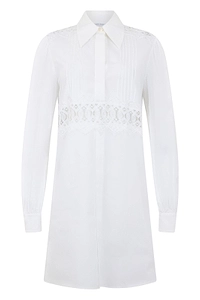 Alberta Ferretti Pintuck Lace Shirt Dress