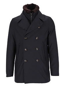 Double-Breasted Fur Collar Coat