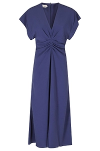 Alberta Ferretti Ruched V-Neck Midi Dress