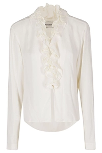 Alberta Ferretti Sculptural Ruffled Collar Fluid Blouse
