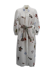 Alemais Mina Embroidered Tied-Waist Shirt Dress