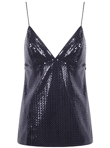 Alberta Ferretti Spaghetti Straps Glossy Sequin Top