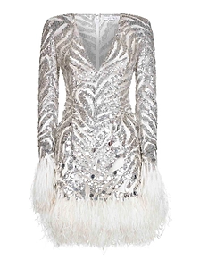 Alina Feather-Trim Sequin Mini Dress