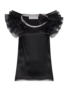 Alina Pleated Ruffle Tulle Detail Top