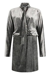 Alberta Ferretti Tie-Neck Velvet Dress