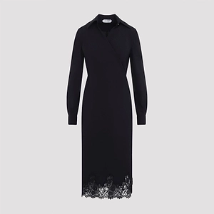 Alberta Ferretti Tropical Lace-Trim Midi Dress