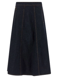 Alberta Ferretti Topstitch A-Line Denim Skirt