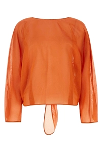 Alberta Ferretti V-Back Tied-Cuff Blouse