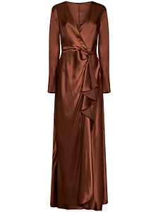 Alberta Ferretti V-Neck Draped Wrap-Effect Satin Maxi Dress
