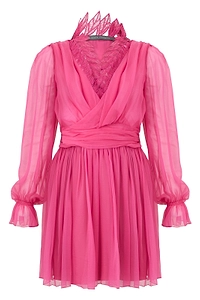 Alberta Ferretti V-Neck Lace Detailed Mini Dress