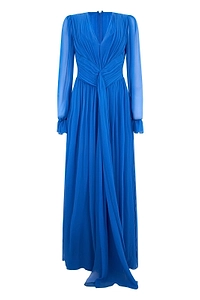 Alberta Ferretti V-Neck Ruched Maxi Dress