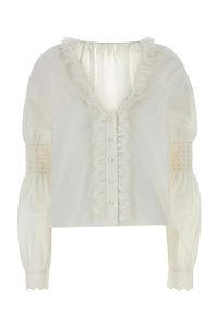 Alberta Ferretti V-Neck Ruffled Poplin Shirt