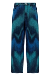 Alberta Ferretti Wavy Print Wide-Leg Jeans