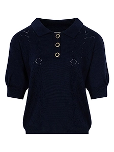 Alessandra Rich Lace-Knit Polo Top