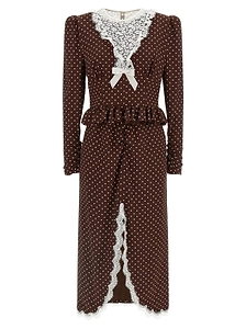 Alessandra Rich Polka Dot Lace-Panel Midi Dress