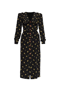 Alessandra Rich Ruffled V-Neck Midi Dress
