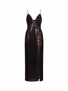 Alessandra Rich Sequin-Embroidered Slip Dress
