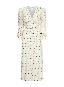 Alessandra Rich V-Neck Polka-Dot Midi Dress