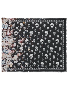 Alexander Mcqueen Skull Printed Frayed-Edge Scarf