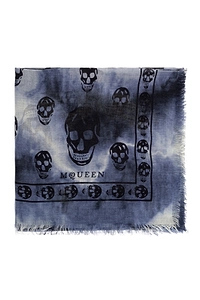 Alexander Mcqueen Tie-Dye Skull Fringed Scarf