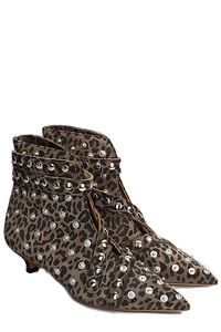 Alchimia Leopard-Print Stud Embellished Kitten Heeled Ankle Boots