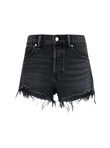 Alexander Wang Embellished Logo Frayed Denim Shorts