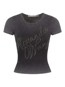Alexander Wang Hotfix Cursive-Logo Crewneck T-Shirt