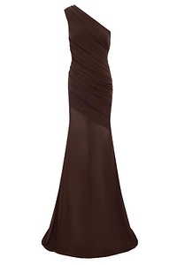 Alex Perry Stretch Mesh One Shoulder Tucked Gown