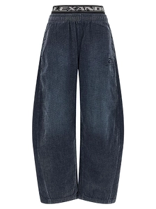 Alexander Wang Logo Elastic Brushed Denim Sweatpants