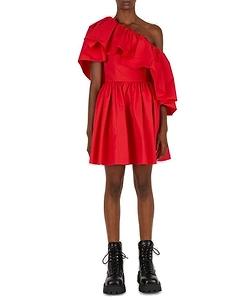 Alexander Mcqueen Asymmetric Ruffle Mini Dress