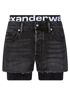 Alexander Wang Logo Waist Frayed Denim Shorts