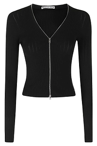 Alexander Wang V-Neck Long Sleeve Pointelle Zip Cardigan
