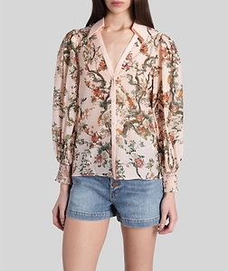 Alice + Olivia Charis Floral-Printed V-Neck Blouse