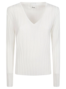 Allude Ribbed V-Neck Knitted Sweater