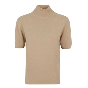 Allude Short-Sleeve Mock-Neck Knitted Sweater