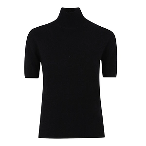Allude Short-Sleeve Mock-Neck Knitted Top